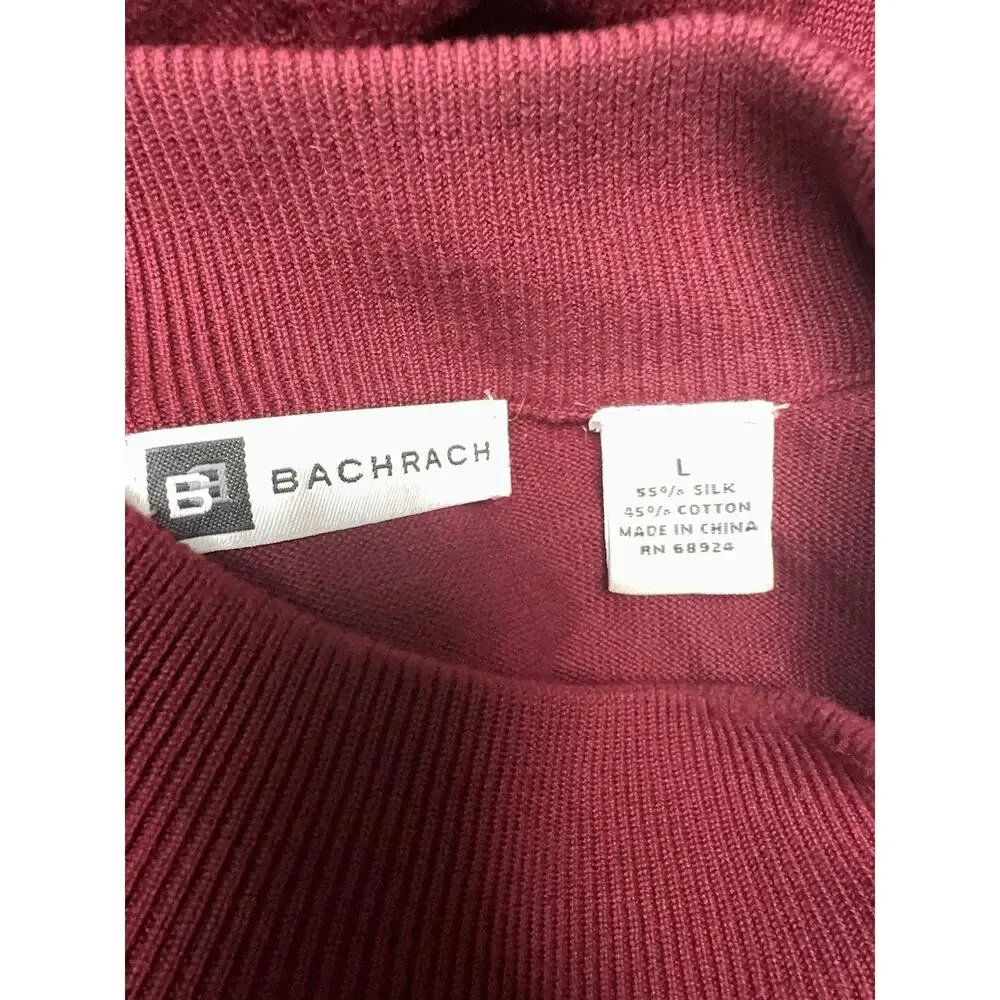 Burgundy Silk Cotton blend Argyle Knit Mock Neck Sweater‎ Men’s Large Bachrach